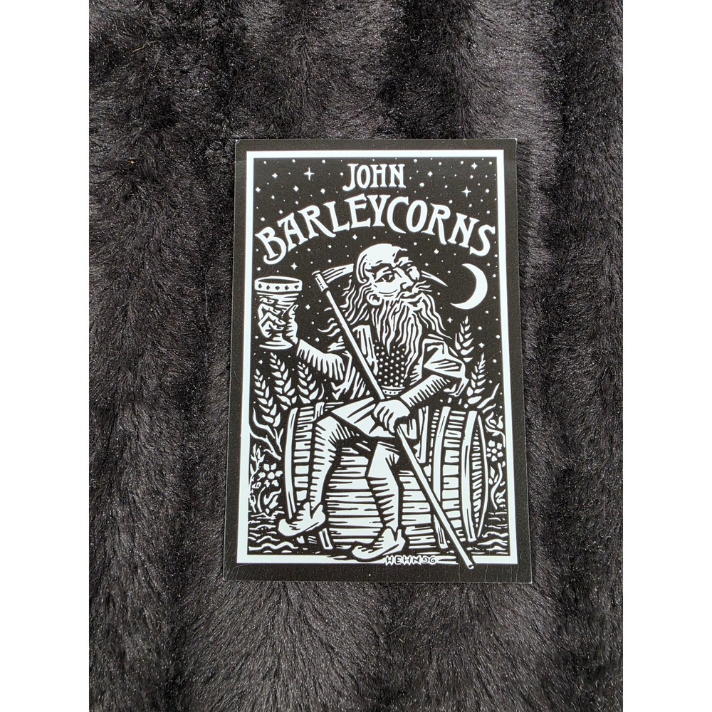 John Barleycorns Brewery Sticker Hehn Woodcut Art Black White Beer Decal MACtac